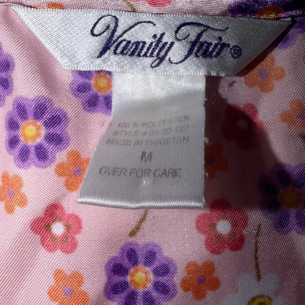 Vintage Vanity Fair Satin Floral Pajama Shirt Y2K Coquette Sleepwear Vintage